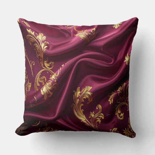 Royal Burgundy & Gold Majestic Filigree クッション (正面)