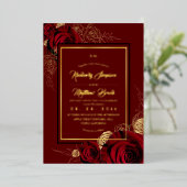 Royal Burgundy Roses Boho Wedding 箔招待状 (立ち正面)