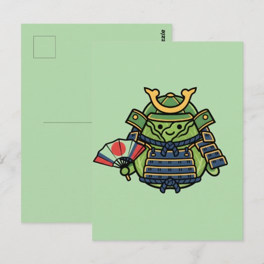 Royal Cabbage Samurai Warrior with War Fan Illustr ポストカード (正面/裏面)