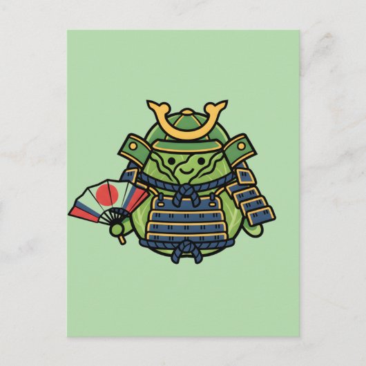 Royal Cabbage Samurai Warrior with War Fan Illustr ポストカード (正面)