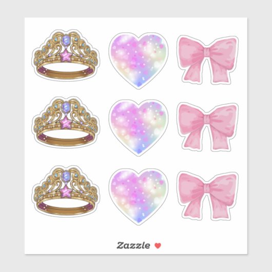 Royal Coquette Sticker Sheet | Gold Tiara & Pink  シール (シート)