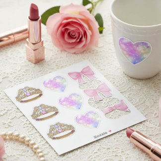 Royal Coquette Sticker Sheet | Gold Tiara & Pink  シール