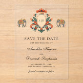 Royal Crest Elephant Indian Wedding Save the Date アクリル招待状 (正面)