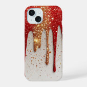 Royal Crimson Gold Drip ✨ Luxury Glitter Elegance iPhone 15ケース (裏面)