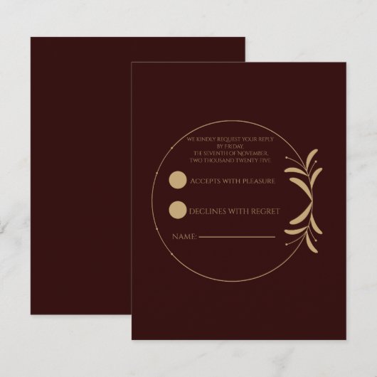 Royal Deep Burgundy Personalized RSVP Card (正面/裏面)