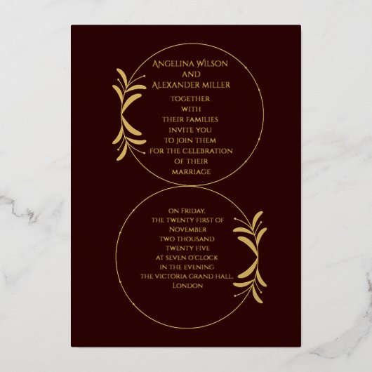 Royal Deep Burgundy Personalized wedding  箔招待状 (正面)