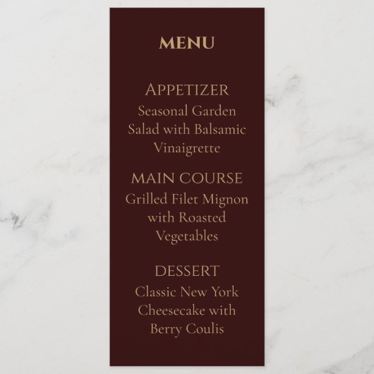 Royal Deep Burgundy Personalized wedding menu メニュー (正面)