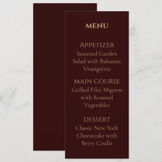 Royal Deep Burgundy Personalized wedding menu メニュー (正面/裏面)