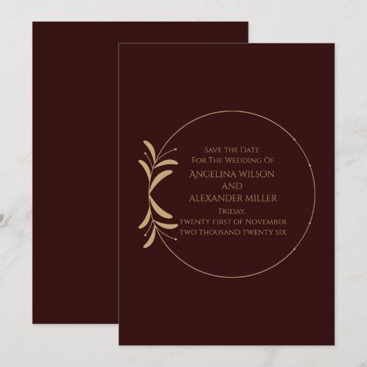 Royal Deep Burgundy Save the Date Card 招待状 (正面/裏面)