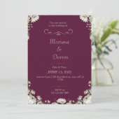 Royal Deep Purple & White Floral Wedding Invite 招待状 (スタンド正面)
