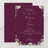 Royal Deep Purple & White Floral Wedding Invite 招待状 (正面/裏面)