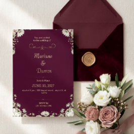 Royal Deep Purple & White Floral Wedding Invite 招待状