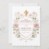 Royal Elegance Wedding Pink Florals Golden Crest 招待状 (裏面)