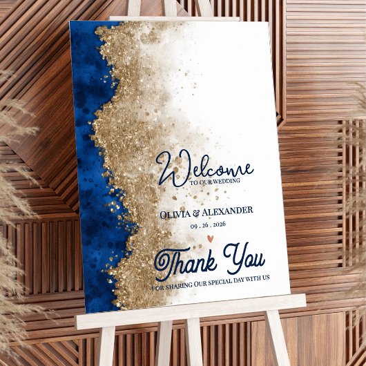 Royal Elegant Navy Blue Gold Wedding Welcome ポスター
