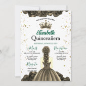 Royal Emerald Green Rose Quinceañera Invite 招待状 (正面)