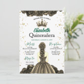 Royal Emerald Green Rose Quinceañera Invite 招待状 (スタンド正面)