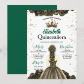 Royal Emerald Green Rose Quinceañera Invite 招待状 (正面/裏面)