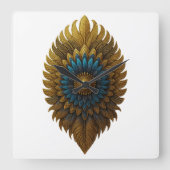 Royal Feather | Black & Gold Egyptian Wall Clock スクエア壁時計 (正面)