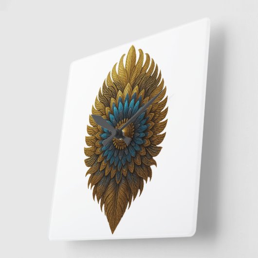 Royal Feather | Black & Gold Egyptian Wall Clock スクエア壁時計 (傾斜)