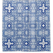 Royal Filigree Intricate Blue and White Ornamental シャワーカーテン (正面)