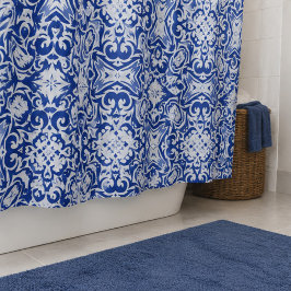 Royal Filigree Intricate Blue and White Ornamental シャワーカーテン