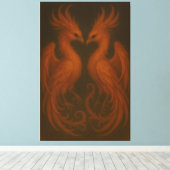 Royal Fire Phoenix Pair – Luxury Canvas Art キャンバスプリント (インサイチュ (ウッドフロア))