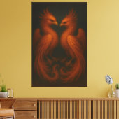 Royal Fire Phoenix Pair – Luxury Canvas Art キャンバスプリント (インサイチュ (リビング))