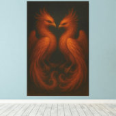 Royal Fire Phoenix Pair – Luxury Canvas Art キャンバスプリント (インサイチュ (ウッドフロア))