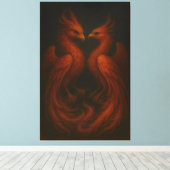 Royal Fire Phoenix Pair – Luxury Canvas Art キャンバスプリント (インサイチュ (ウッドフロア))