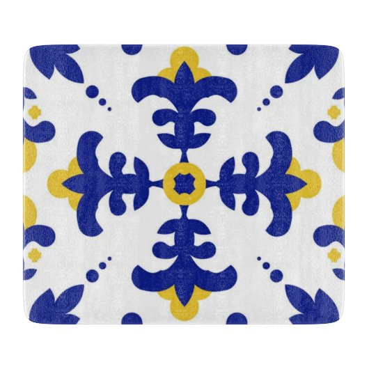 Royal Fleur Bold Blue and Gold Botanical カッティングボード (正面)
