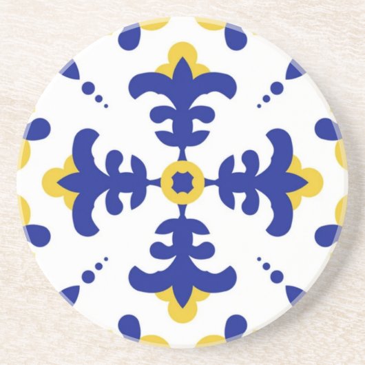 Royal Fleur Bold Blue and Gold Botanical  コースター (正面)
