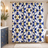 Royal Fleur Bold Blue and Gold Botanical シャワーカーテン
