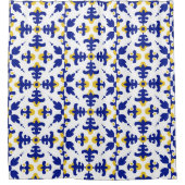 Royal Fleur Bold Blue and Gold Botanical シャワーカーテン (正面)