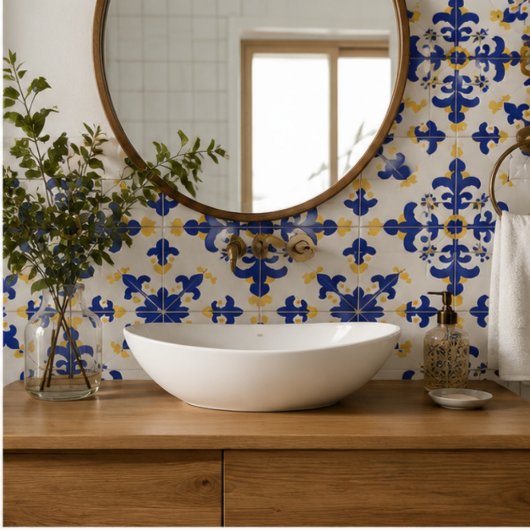 Royal Fleur Bold Blue and Gold Botanical  タイル
