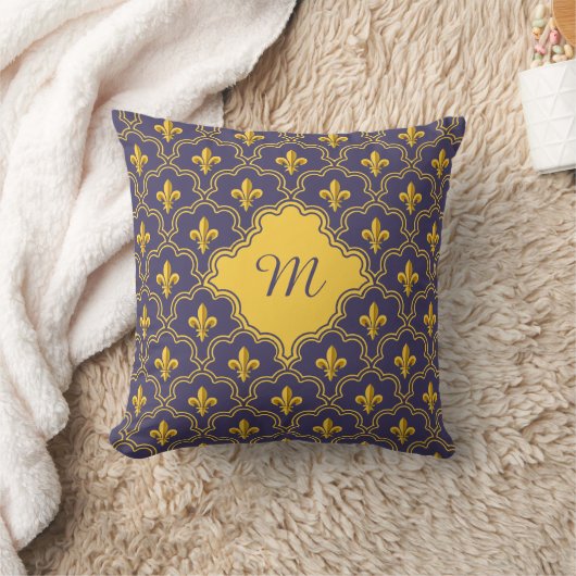 Royal Fleur-de-Lis Purple and Gold Pattern クッション (ブランケット)