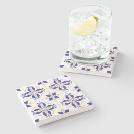 Royal Fleur Elegant Blue and Gold Botanical Mosaic ストーンコースター