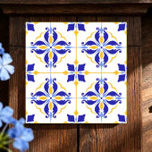 Royal Fleur Elegant Blue and Gold Botanical Mosaic タイル