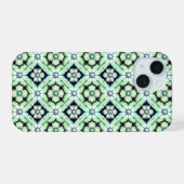 Royal Floral Tile Luxe ✨ Blue Green Bead Elegant iPhone 15ケース (裏面横)