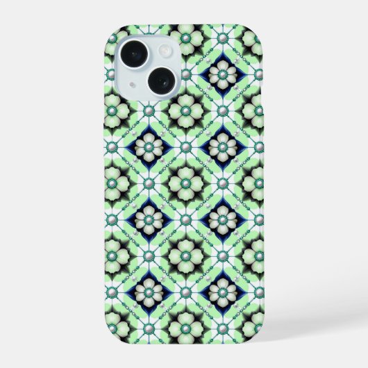 Royal Floral Tile Luxe ✨ Blue Green Bead Elegant iPhone 15ケース (裏面)