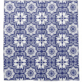 Royal Garden Classic Blue Floral Mosaic シャワーカーテン (正面)