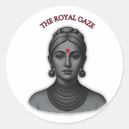 Royal Gaze Indian Queen Minimalist Bold Lin ラウンドシール (正面)