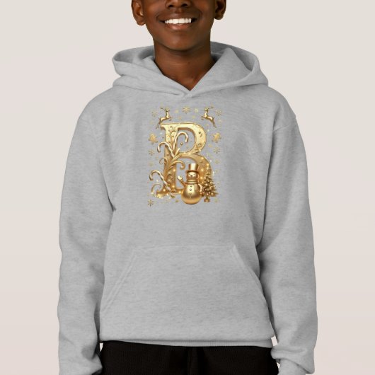 Royal Gold B Luxury Snowman Boys Hoodie (正面)