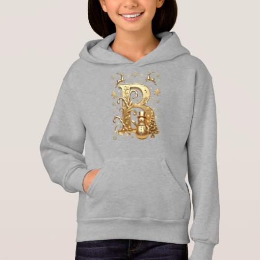 Royal Gold B Luxury Snowman Girls Hoodie (正面)