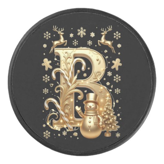 Royal Gold B Luxury Snowman Official Hockey Puck アイスホッケーパック (正面)