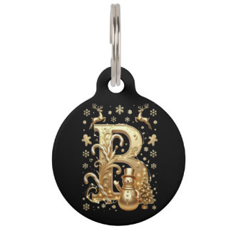Royal Gold B Luxury Snowman Round Pet ID Tag ペット　ネームタグ