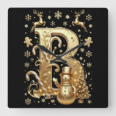 Royal Gold B Luxury Snowman Square Wall Clock スクエア壁時計 (正面)
