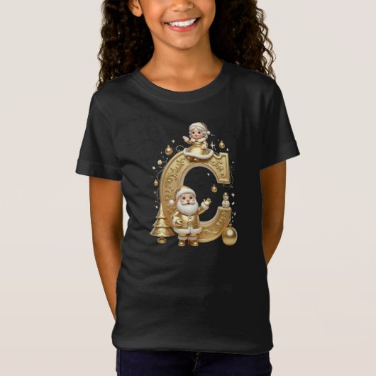 Royal Gold C Luxury Santa Girls Jersey Tee Tシャツ (正面)