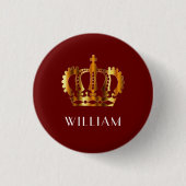 Royal Gold Crown Personalized Name Red 缶バッジ (正面)