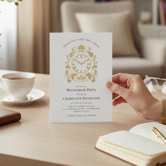 Royal Gold Flourish Clock 退職パーティーのお知らせ 招待状