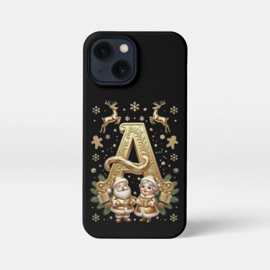 Royal Gold Letter A Luxury Black iPhone 13 Mini  iPhoneケース (裏面)